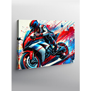 Kanvas Tablo Renkli Motosiklet Aksiyonu 100x140 cm