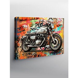 Kanvas Tablo Nostaljik Motosiklet Çizimi 100x140 cm