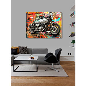 Kanvas Tablo Nostaljik Motosiklet Çizimi 100x140 cm