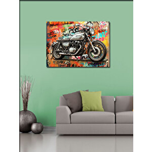 Kanvas Tablo Nostaljik Motosiklet Çizimi 100x140 cm