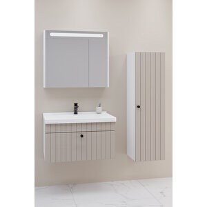 Alice 80 Cm Banyo Dolabı Npl Aynalı - Boy Dolap Dahil Krem
