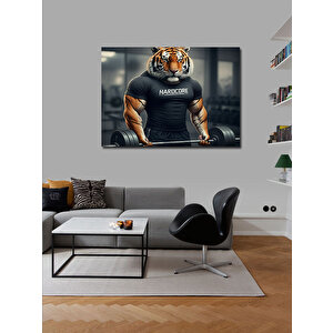Kanvas Tablo Halter Kaldıran Kaplan Figürü 100x140 cm