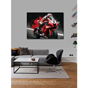 Kanvas Tablo Kırmızı Motosiklet Aksiyonu 70x100 cm