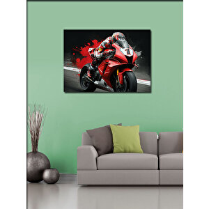 Kanvas Tablo Kırmızı Motosiklet Aksiyonu 70x100 cm