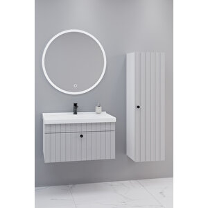 Alice 80 Cm Banyo Dolabı Orz Aynalı - Boy Dolap Dahil Gri