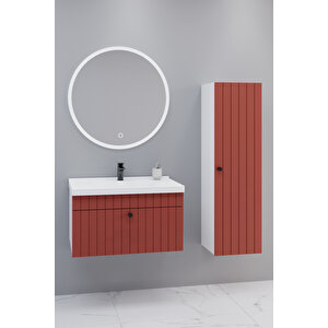 Alice 80 Cm Banyo Dolabı Orz Aynalı - Boy Dolap Dahil Kiremit