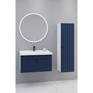 Alice 80 Cm Banyo Dolabı Orz Aynalı - Boy Dolap Dahil Lacivert