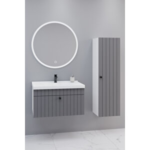 Alice 80 Cm Banyo Dolabı Orz Aynalı - Boy Dolap Dahil Antrasit