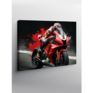 Kanvas Tablo Kırmızı Motosiklet Aksiyonu 100x140 cm