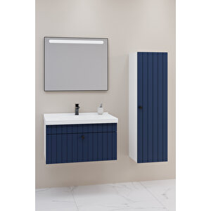 Alice 80 Cm Banyo Dolabı Lvn Aynalı - Boy Dolap Dahil Lacivert