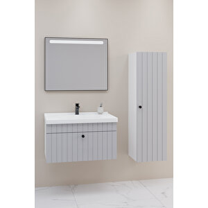 Alice 80 Cm Banyo Dolabı Lvn Aynalı - Boy Dolap Dahil Gri