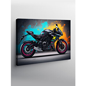 Kanvas Tablo Neon Işıklı Motosiklet Çizimi 50x70 cm
