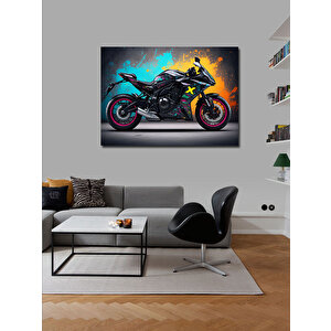 Kanvas Tablo Neon Işıklı Motosiklet Çizimi 50x70 cm