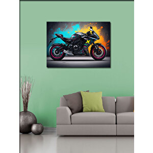 Kanvas Tablo Neon Işıklı Motosiklet Çizimi 50x70 cm