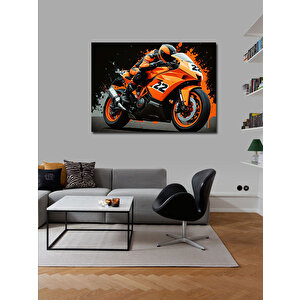 Kanvas Tablo Turuncu Yarış Motosikleti 50x70 cm