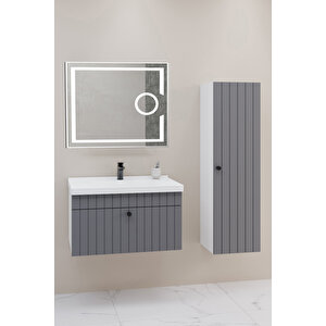 Alice 80 Cm Banyo Dolabı Kiev Aynalı - Boy Dolap Dahil Antrasit