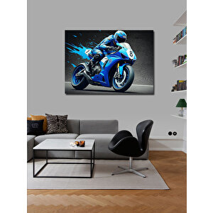 Kanvas Tablo Mavi Yarış Motosikleti 100x140 cm