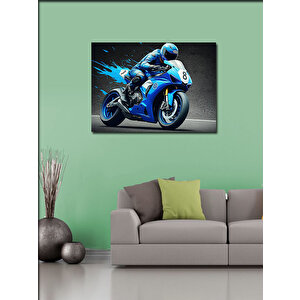 Kanvas Tablo Mavi Yarış Motosikleti 100x140 cm
