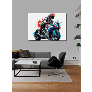 Kanvas Tablo Mavi Yarış Motosikleti Aksiyonu 100x140 cm