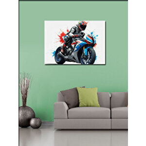 Kanvas Tablo Mavi Yarış Motosikleti Aksiyonu 100x140 cm