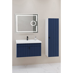 Alice 80 Cm Banyo Dolabı Kiev Aynalı - Boy Dolap Dahil Lacivert