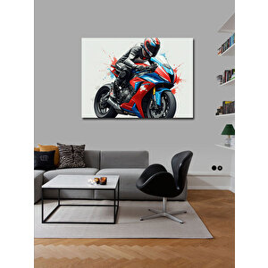 Kanvas Tablo Kırmızı Motosiklet Aksiyonu 70x100 cm