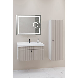 Alice 80 Cm Banyo Dolabı Kiev Aynalı - Boy Dolap Dahil Krem
