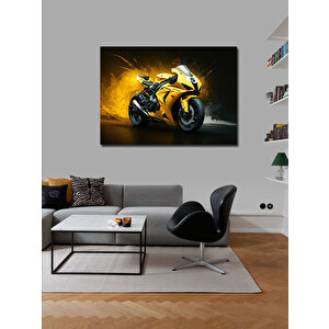 Kanvas Tablo Sarı Yarış Motosikleti 100x140 cm