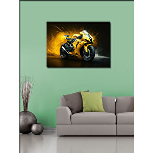 Kanvas Tablo Sarı Yarış Motosikleti 100x140 cm