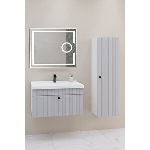Alice 80 Cm Banyo Dolabı Kiev Aynalı - Boy Dolap Dahil Gri