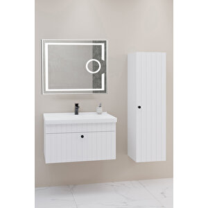 Alice 80 Cm Banyo Dolabı Kiev Aynalı - Boy Dolap Dahil Beyaz