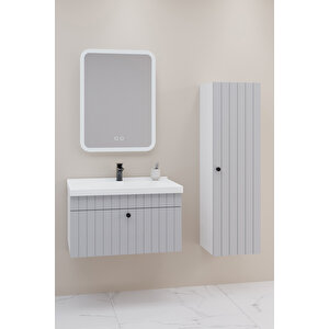Alice 80 Cm Banyo Dolabı Cmr Aynalı - Boy Dolap Dahil Gri