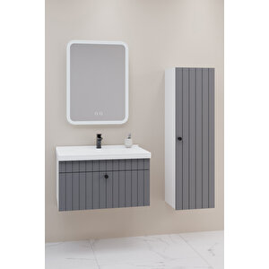 Alice 80 Cm Banyo Dolabı Cmr Aynalı - Boy Dolap Dahil Antrasit
