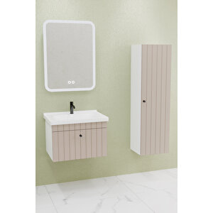 Alice 65 Cm Banyo Dolabı Cmr Aynalı - Boy Dolap Dahil Krem