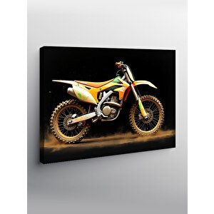Kanvas Tablo Sarı Cross Motosiklet Çizimi 70x100 cm