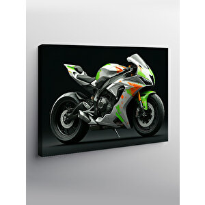 Kanvas Tablo Yeşil Spor Motosiklet Çizimi 50x70 cm