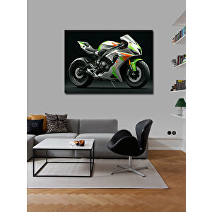 Kanvas Tablo Yeşil Spor Motosiklet Çizimi 50x70 cm