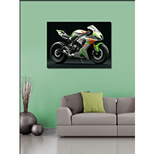 Kanvas Tablo Yeşil Spor Motosiklet Çizimi 70x100 cm