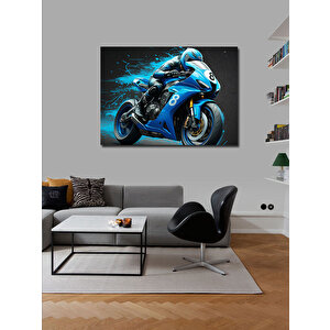 Kanvas Tablo Mavi Yarış Motosikleti 100x140 cm