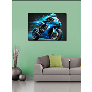 Kanvas Tablo Mavi Yarış Motosikleti 100x140 cm