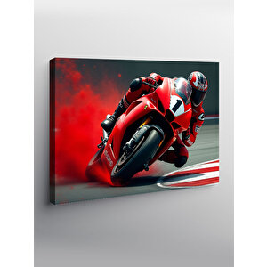 Kanvas Tablo Kırmızı Yarış Motosikleti 100x140 cm