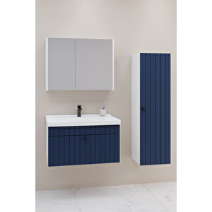 Alice 80 Cm Banyo Dolabı Bgn Aynalı - Boy Dolap Dahil Lacivert