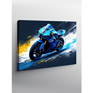 Kanvas Tablo Mavi Yarış Motosikleti Aksiyonu 70x100 cm