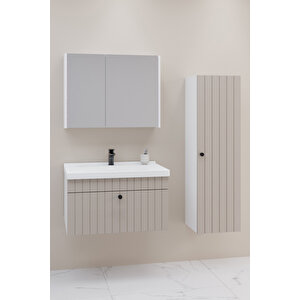 Alice 80 Cm Banyo Dolabı Bgn Aynalı - Boy Dolap Dahil Krem