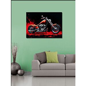 Kanvas Tablo Kırmızı Motosiklet Çizimi 70x100 cm