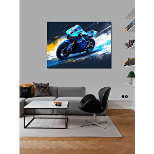 Kanvas Tablo Mavi Yarış Motosikleti Aksiyonu 100x140 cm
