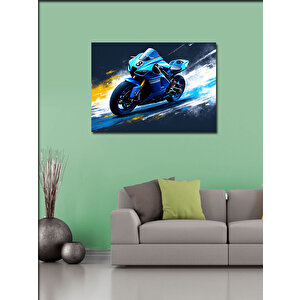 Kanvas Tablo Mavi Yarış Motosikleti Aksiyonu 100x140 cm