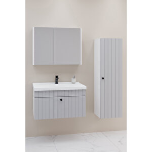 Alice 80 Cm Banyo Dolabı Bgn Aynalı - Boy Dolap Dahil Gri