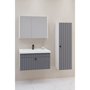 Alice 80 Cm Banyo Dolabı Bgn Aynalı - Boy Dolap Dahil Antrasit