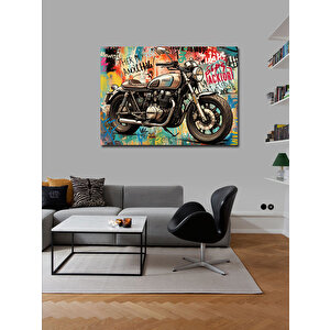 Kanvas Tablo Vintage Motosiklet Çizimi 100x140 cm